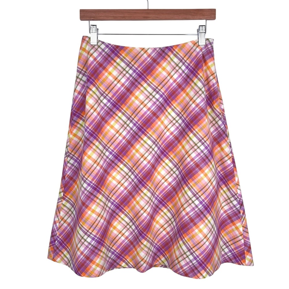 Talbots Plaid A-Line Skirt Sz 4 Knee Length Vintage Academia Preppy Bias Cotton